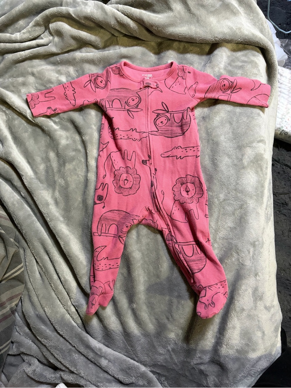 Simple Pink Safari Animal Footed One-Piece